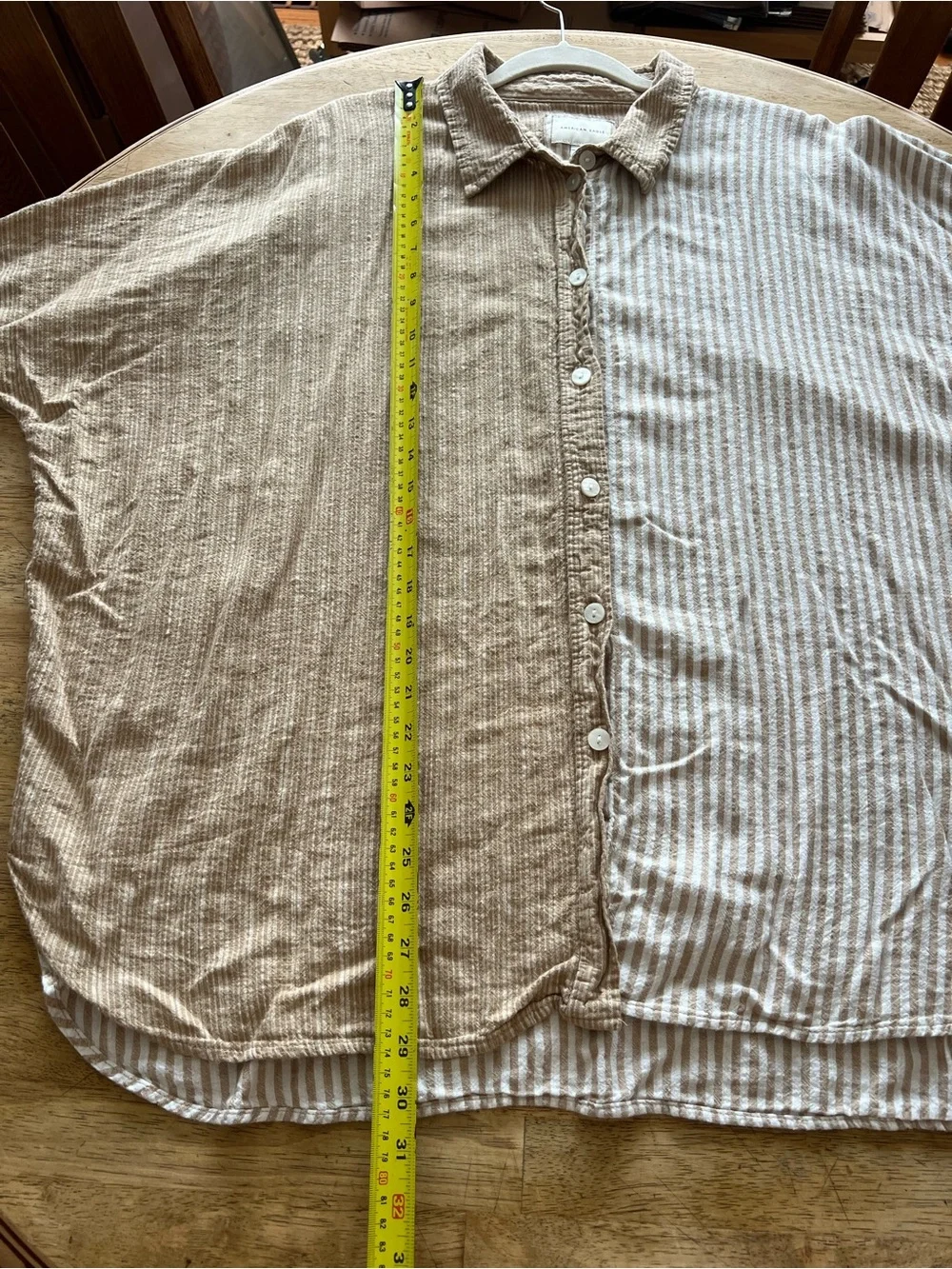 Oversized American Eagle Outfitters Two-Tone Beige Stripe Button-Up Shirt - Picture 11 of 12
